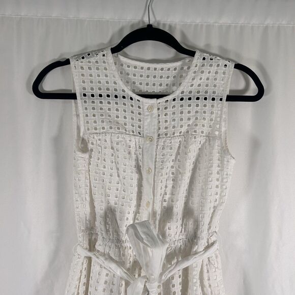 J. Crew Knee Length Dress Womens 0P Ivory Sleeveless Belted Button Up Round Neck - Picture 2 of 8
